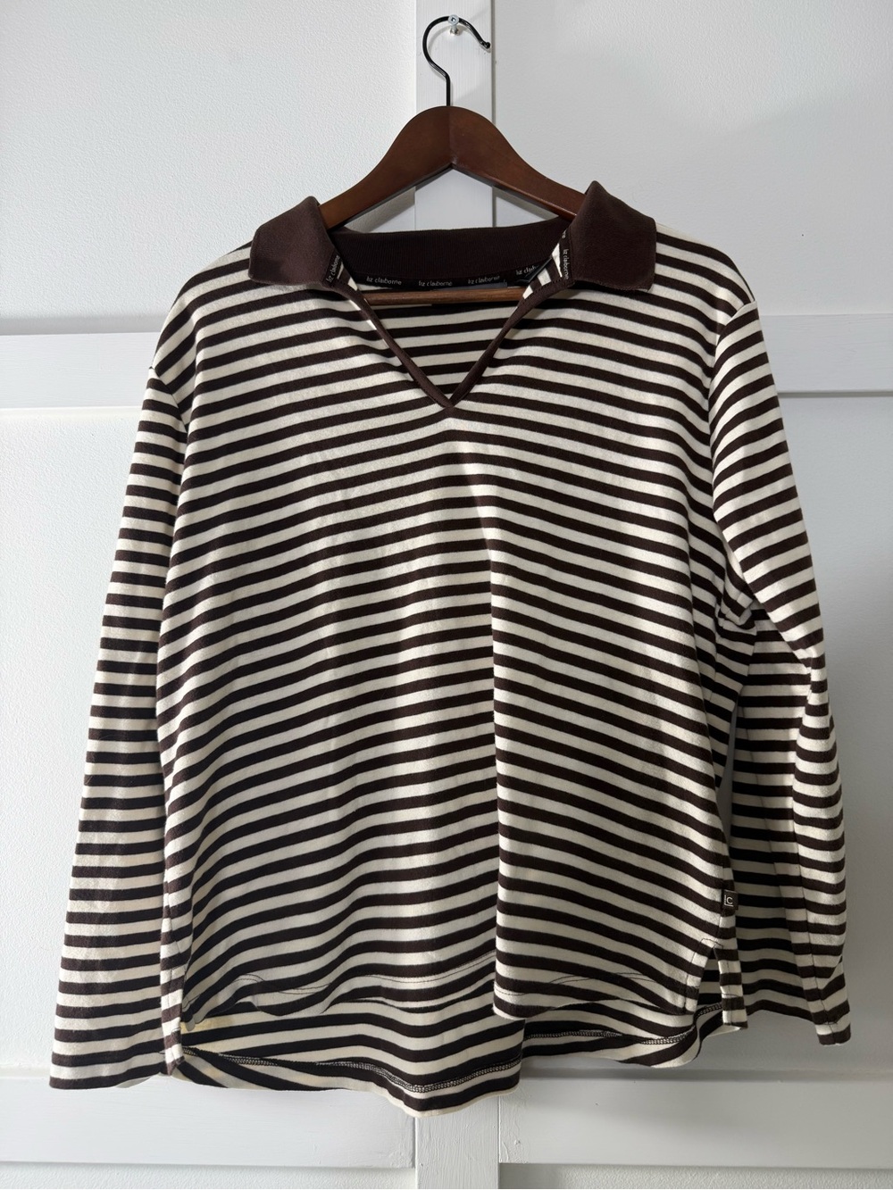 Liz Claiborne 100% Cotton Brown Cream Striped Cotton Polo